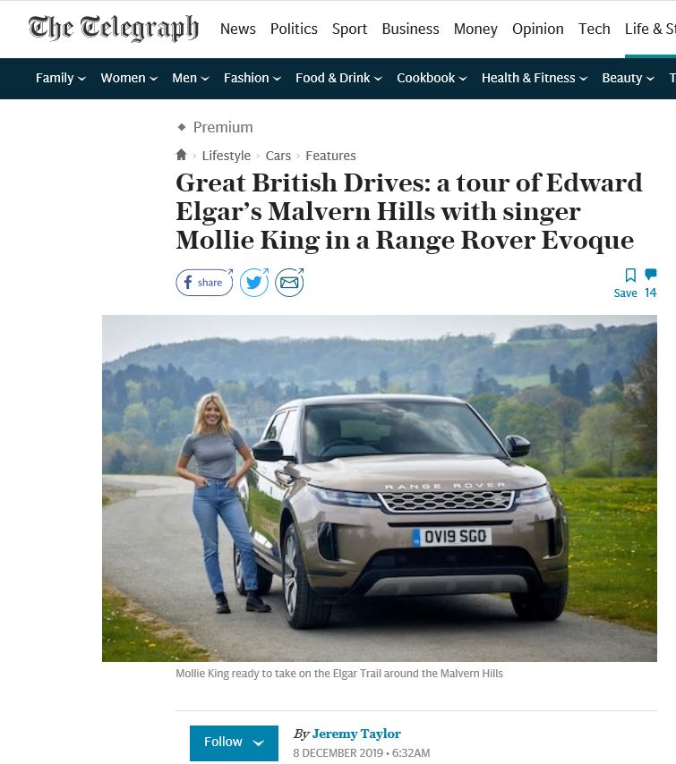TheMalvernsTIC's tweet image. Thank you to the @the_telegraph for the fantastic article on Great British Drives: a tour of Edward Elgar’s Malvern Hills with singer Mollie King in a Range Rover Evoque. ow.ly/569t50xv2TX #MalvernHills #DrivingRoute #ElgarRoute