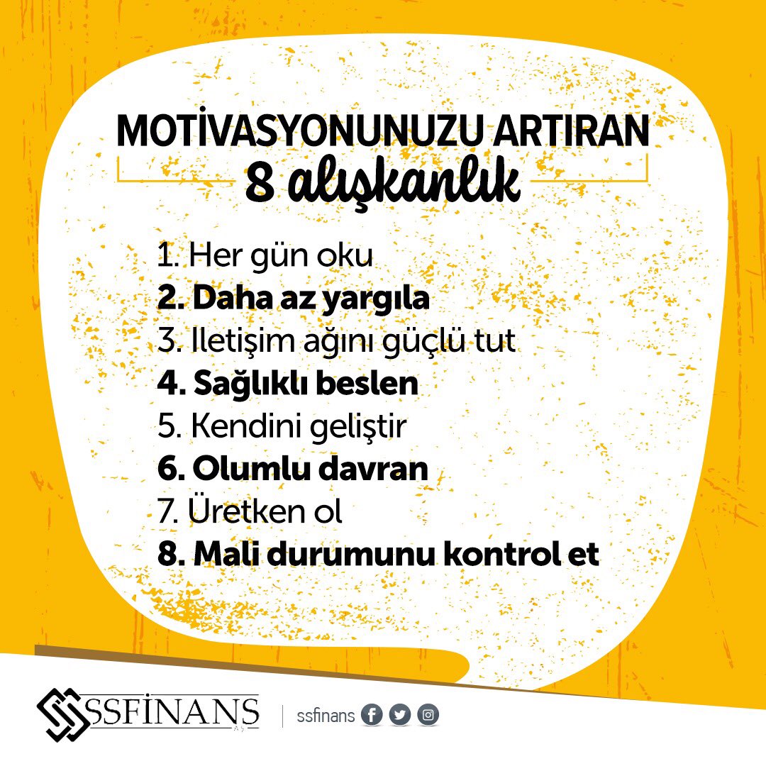 ssfinans's tweet photo. Motivasyonunuzu artıracak 8 alışkanlık... https://t.co/El4YYK7Q3J