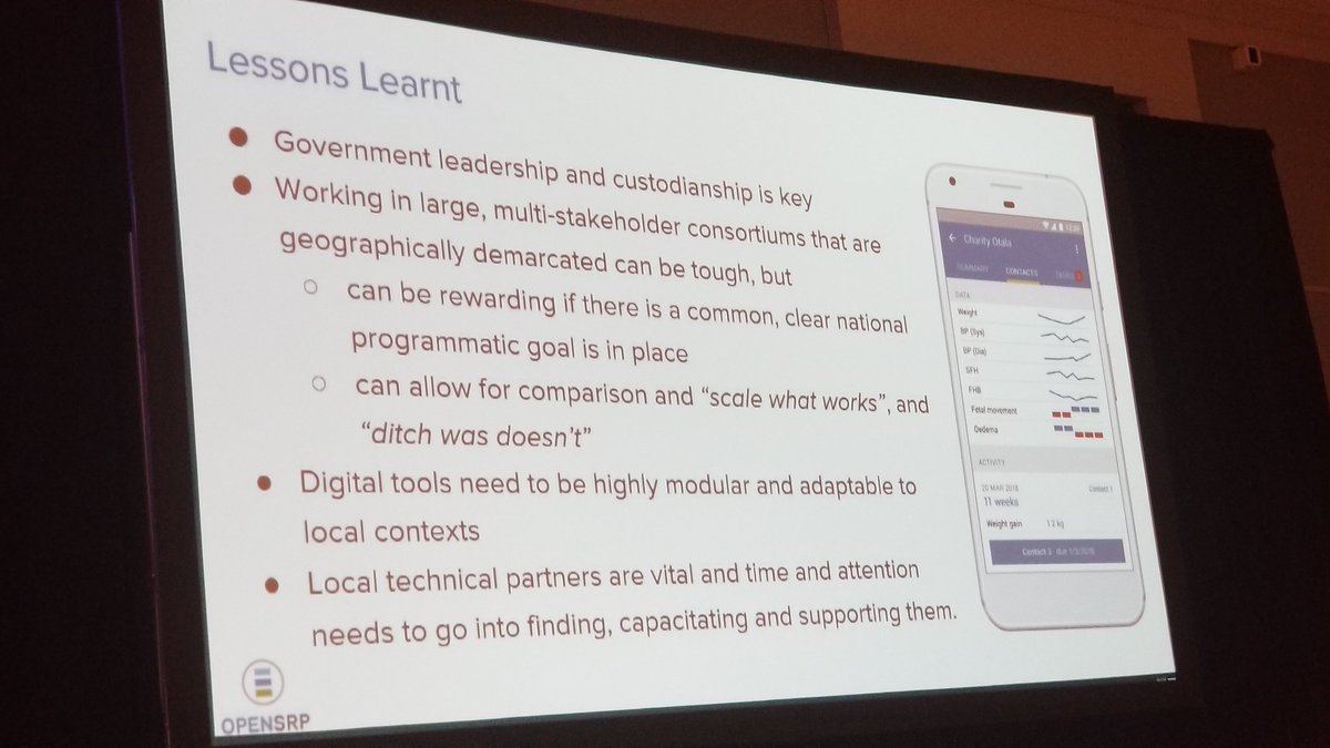 alabriqu's tweet photo. Great takeaways from the Tanzania deployment of #opensrp by @onadata and colleagues #GDHF2019. "Be willing to throw out things that don't work. " should be our tenth #ict4dprinciple! @Tech4Dev @unimps @JHUmHealth @JohnsHopkinsIH https://t.co/6BE1m1VSuN