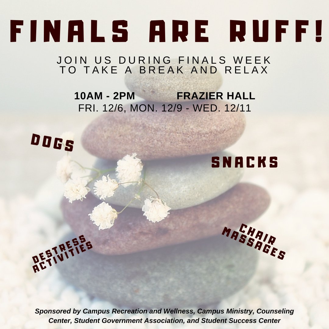 BUSuccessCenter's tweet photo. Happening now and tomorrow from 10-2 Frazier! Come take a break from studying and de-stress with some pups! https://t.co/DG3FEaKVXB
