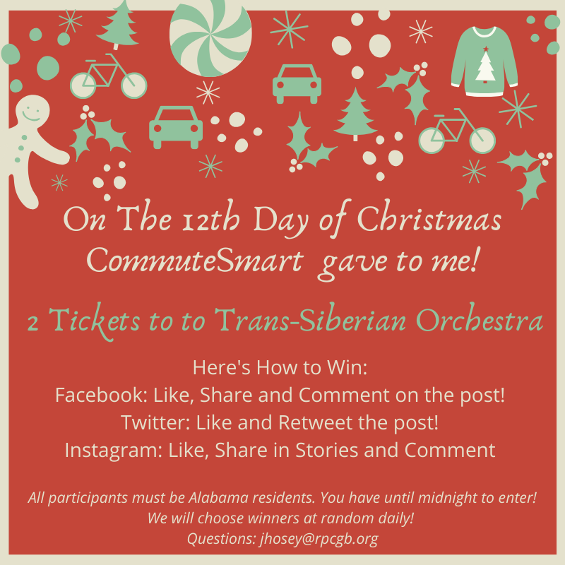 commutesmarter's tweet photo. CommuteSmarts 12 Days of Christmas starts today! You can win 2 tickets to Trans-Siberian Orchestra!!! Here's how to win! #CSmartbham #CSmartCares https://t.co/yReuFS3BTH
