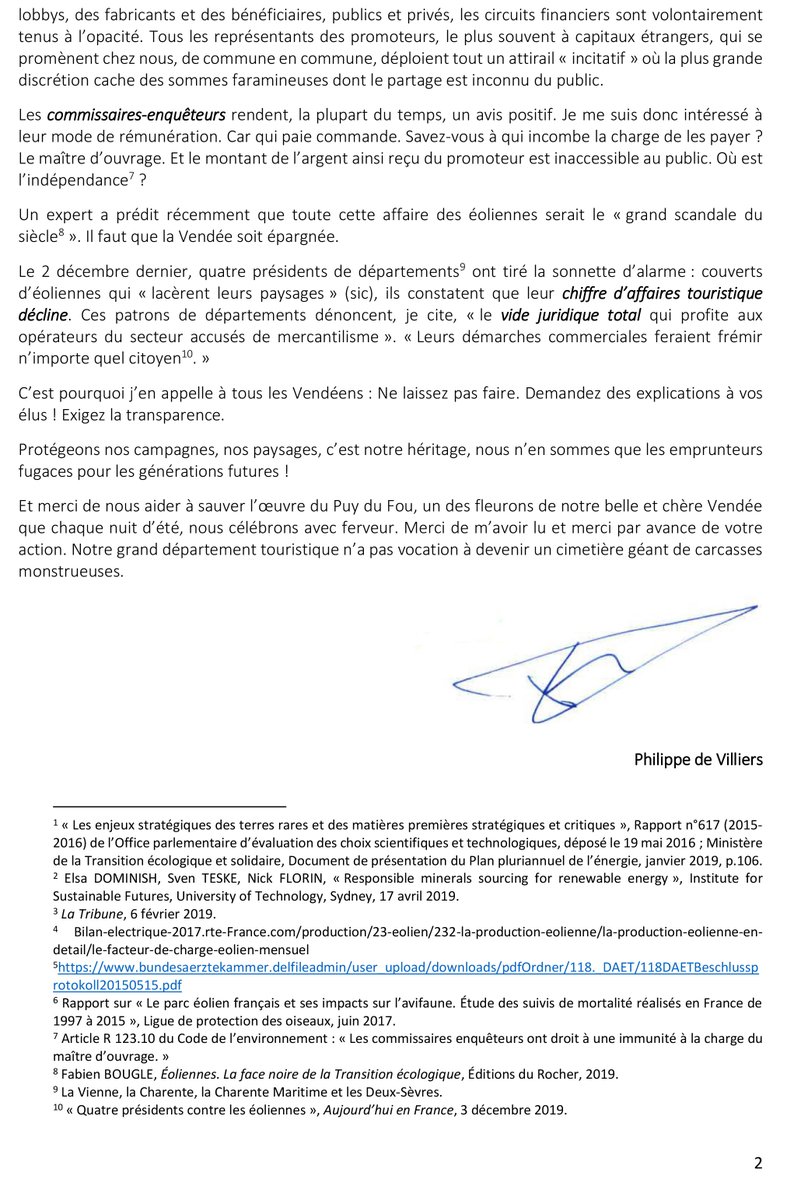 PhdeVilliers's tweet photo. Par-delà la Vendée, j’appelle tous les Français à tirer la sonnette d’alarme sur l’imposture des #éoliennes qui vont défigurer les paysages de notre pays. https://t.co/NmYCETpdF1