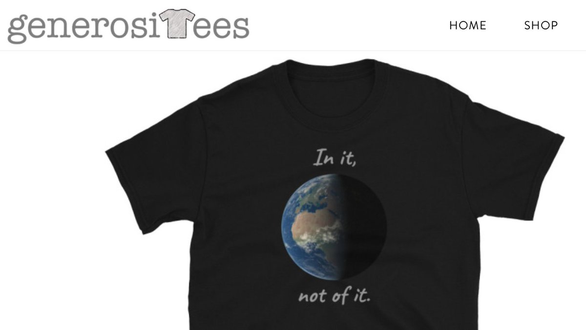 ShopGenerously's tweet image. Generositees Tee of the week: "In it, not of it"
We are in the world, but not of it. Amen? Remember, 50% of all profits go to Christian humanitarian charity when you buy anything from Generositees.shop!
@ShopGenerously #InItNotOfIt
bit.ly/2PmR9In