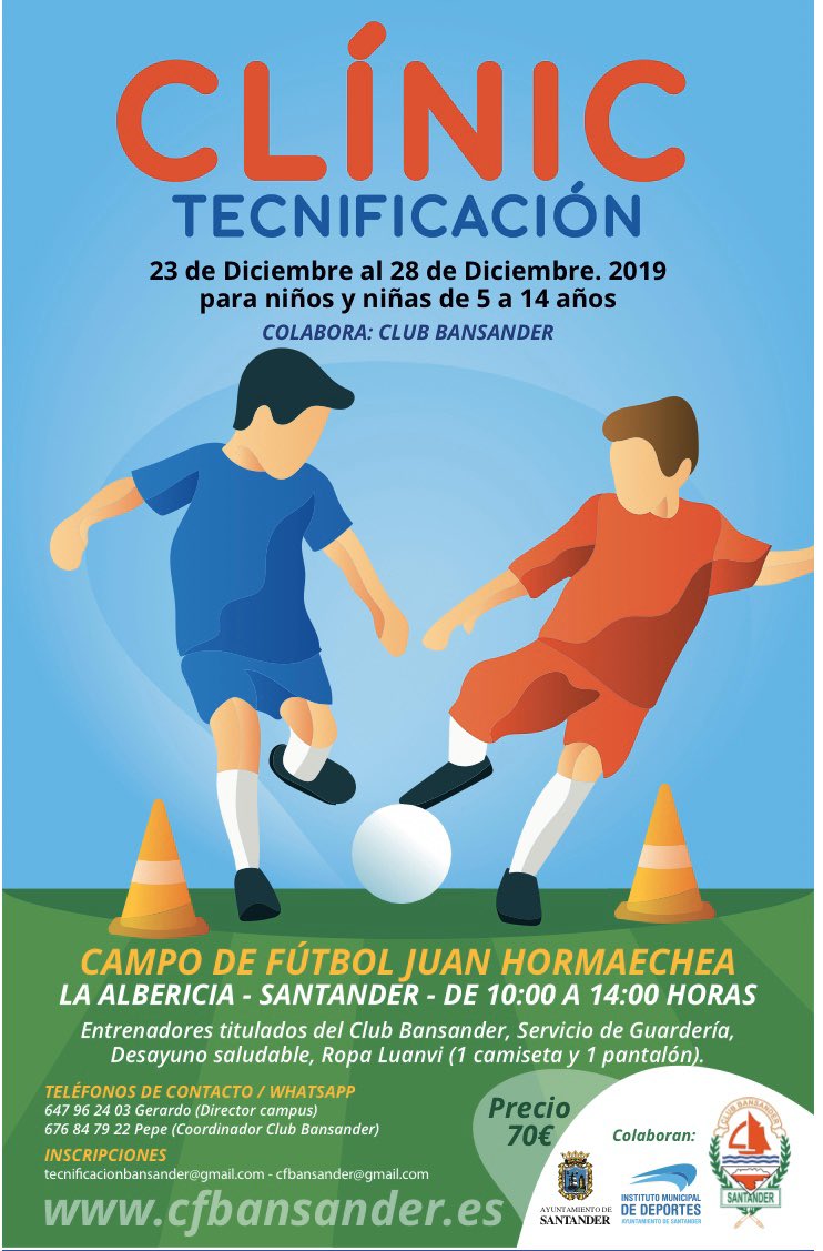 CampusBansander's tweet photo. Estas navidades queremos disfrutar con vosotros en el Clinic de Navidad Club Bansander. Os dejamos el cartel promocional. Para inscribiros a través del correo tecnificacionbansander@gmail.com WhatsApp 647 96 24 03. #clinic #clubbansander #luanvi #futbol https://t.co/mFek2N6Awi