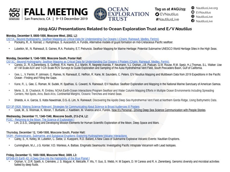 E V Nautilus A Twitteren Curious How Researchers Use Nautilus Data Stop By These Agu19 Presentations This Week To Meet Some Of Our Corps Of Exploration Who Will Highlight Seafloormapping Submarine Volcanology Ocean