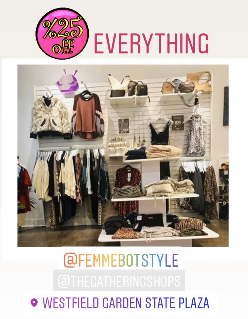 25% OFF EVERYTHING <a href="/femmebotstyle/">Femmebot Clothing</a> in <a href="/gatheringshops/">The Gathering Shops</a> located <a href="/GSPlaza/">Garden State Plaza</a> 10am-10pm 👩🏽🤖thegatheringshops.com #instafashion #instalike #instafollow #instagood #style #fashion #music #inspiration #styleinspo #ootd
#whatiwore #shoppingaddict #beautydoesnthavetobepain #wearconfidence