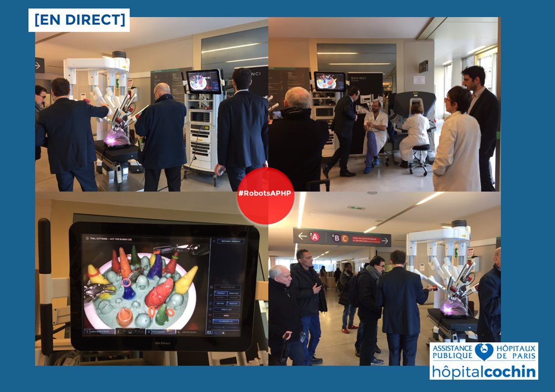 HopitalCochin's tweet photo. 🤖#RobotsAPHP [EN DIRECT] Le public est au RDV pour découvrir et manipuler ce petit bijou de technologie sous le regard attentif de nos chirurgiens. Venez nous rendre visite jusqu’à 17h dans le hall du bât. Port-Royal @HopitalCochin #événement #innovation https://t.co/Q8qGub5XVo