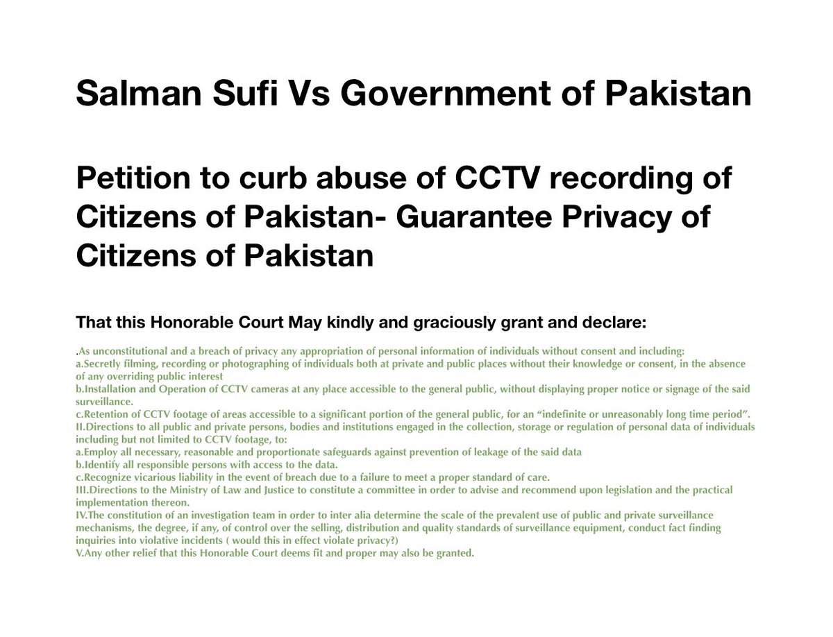 SalmanSufi7's tweet photo. Tomorrow is International #HumanRightDay & first hearing on my petition in #LHC via @Asma_Jahangir to compel state & end the abuse of CCTV cameras spying & blackmailing of citizens of #Pakistan -
Support us to save our future.
Tweet #SupportPrivacyWrit #PrivacyIsARight now. https://t.co/9tWFgBLB0R