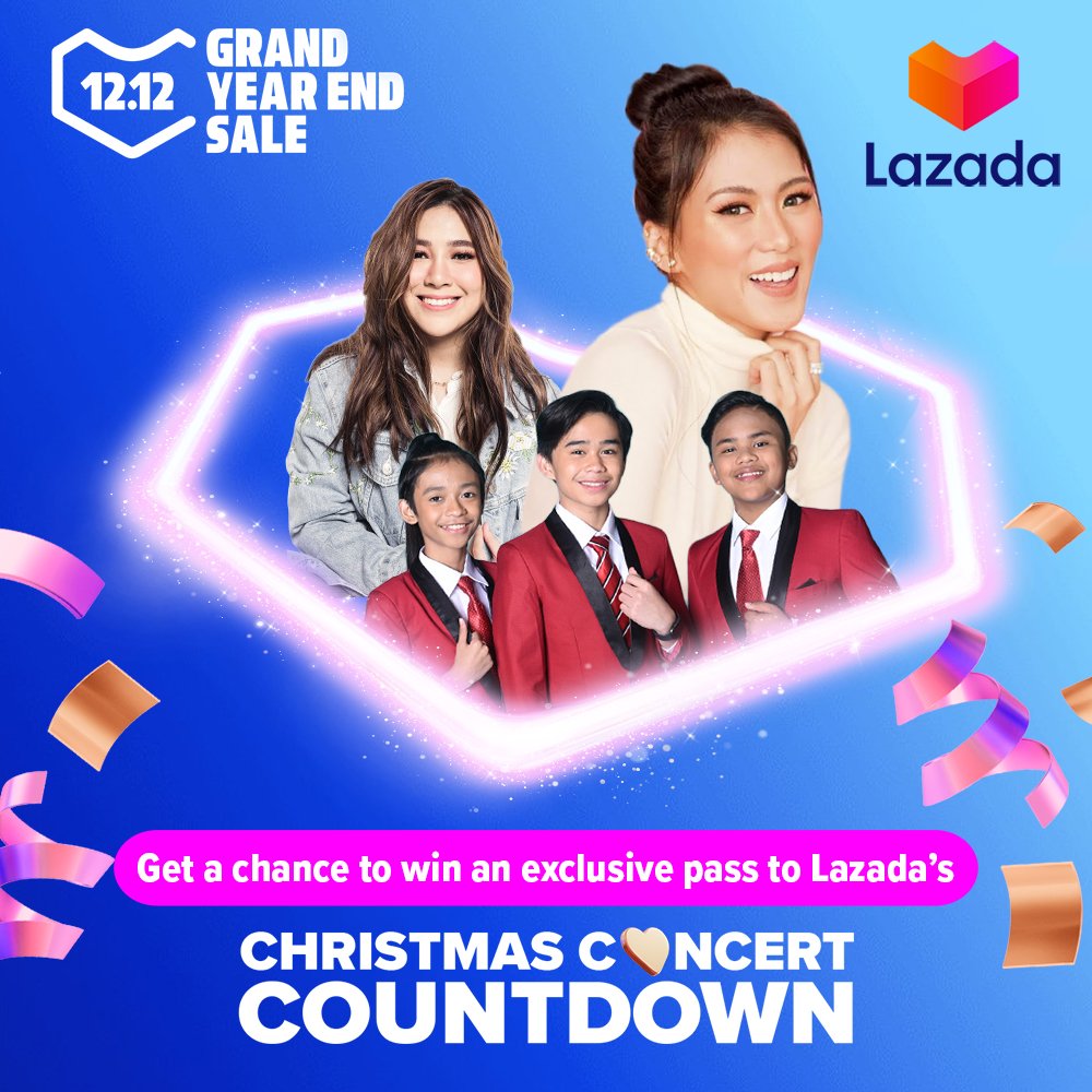 LazadaPH's tweet photo. Wanna catch Alex Gonzaga Official, Moira Dela Torre, SB19, TNT BOYS, Unique Salonga and Rachelle Ann Go live? Get a chance to be one of the 10 winners to win exclusive passes to our Xmas Concert Countdown!

#LazadaXmasConcert #LazadaPH1212 #GrandYearEndSale https://t.co/bR9ooixNDi