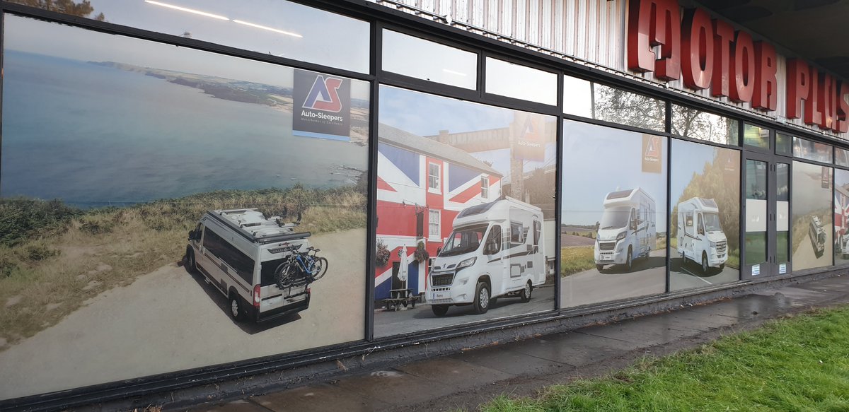 prgraphics1990's tweet photo. Full Colour Window Frosting, manufactured and fitted! at Derby Motorhomes #signwriting https://t.co/IS5aJ4shWZ