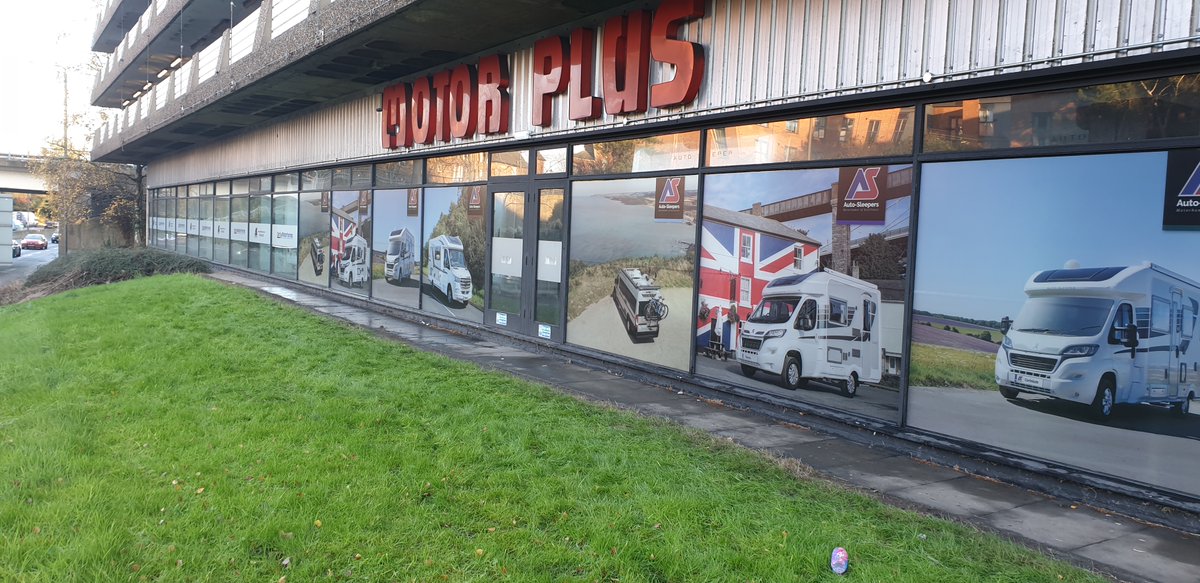 prgraphics1990's tweet photo. Full Colour Window Frosting, manufactured and fitted! at Derby Motorhomes #signwriting https://t.co/IS5aJ4shWZ