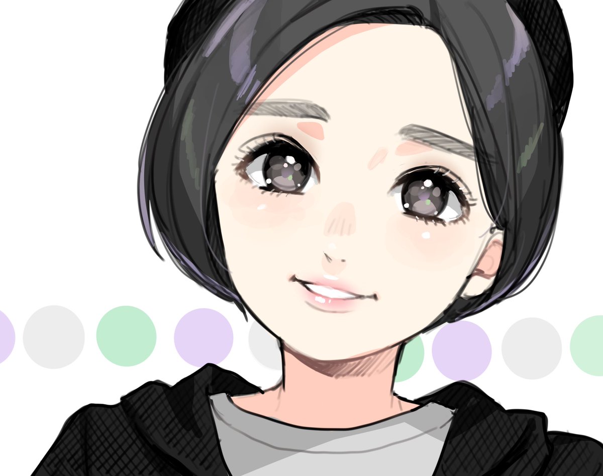 1girl solo black hair smile short hair looking at viewer portrait  illustration images