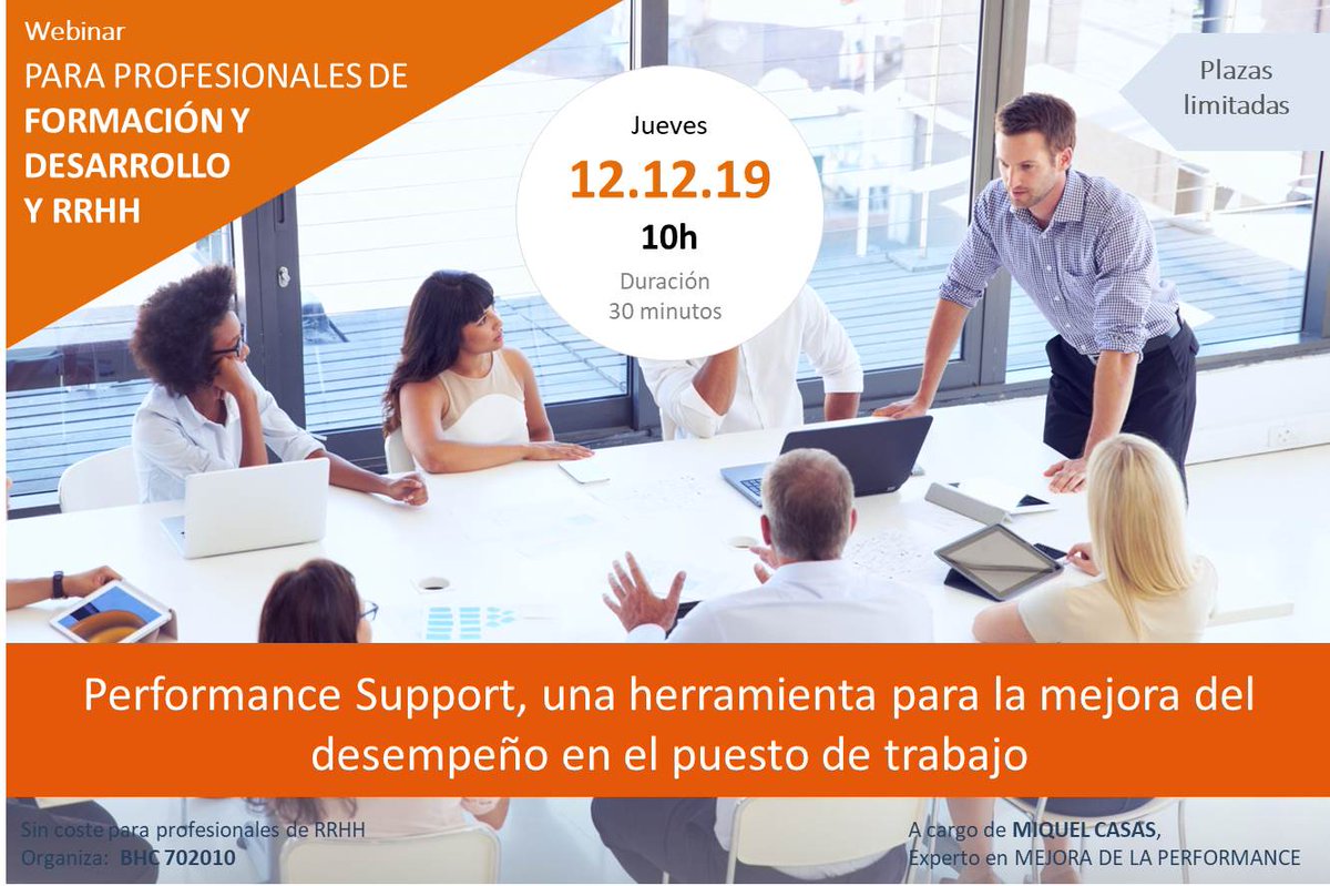 B_H_Consulting's tweet photo. Esta semana te invitamos al #webinar organizado por BHC 71:20:10 en el que se hablará de "Performance Support, una herramienta para la mejora del desempeño". #RRHH #Modelo702010 #TendenciasRRHH 
https://t.co/ji6JXYABMK https://t.co/wlpVJQagXb