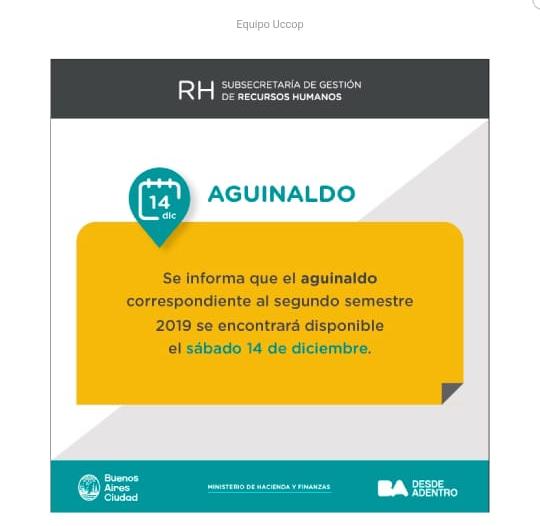 GCBAEMPLEADOS's tweet image. AGUINALDO TRABAJADORES GCBA