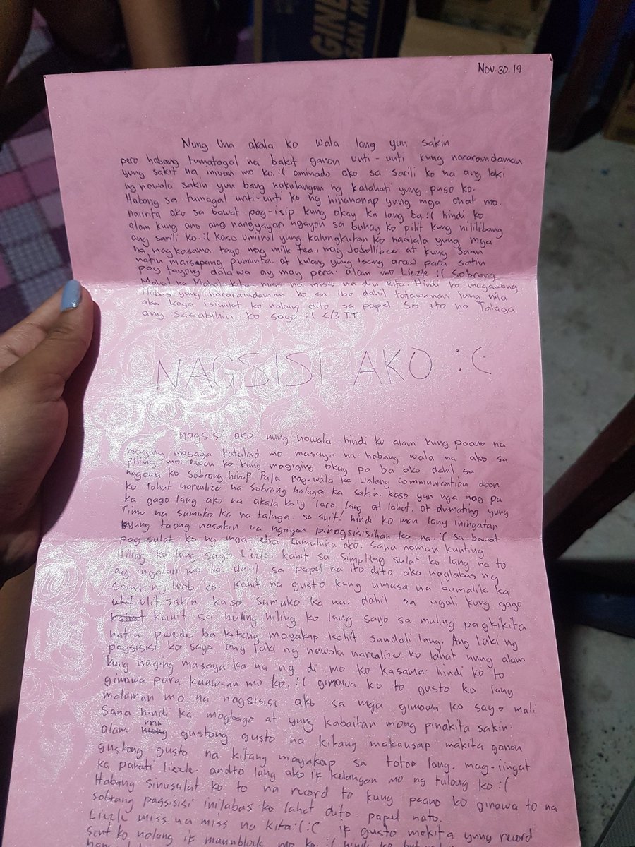 CastilloLiezle's tweet photo. November 30-December 9
I appreciate your letter pero nangingibabaw parin yung sakit, yung pagbabalewala mo noon, and now I don't know what to say. Hindi ko lam kung maniniwala ko o hindi sa sulat na binigay mo. Di ko alam isasagot sa sulat mo di ko parin kaya na bumalik ulit sayo https://t.co/Is6UjvwlUb