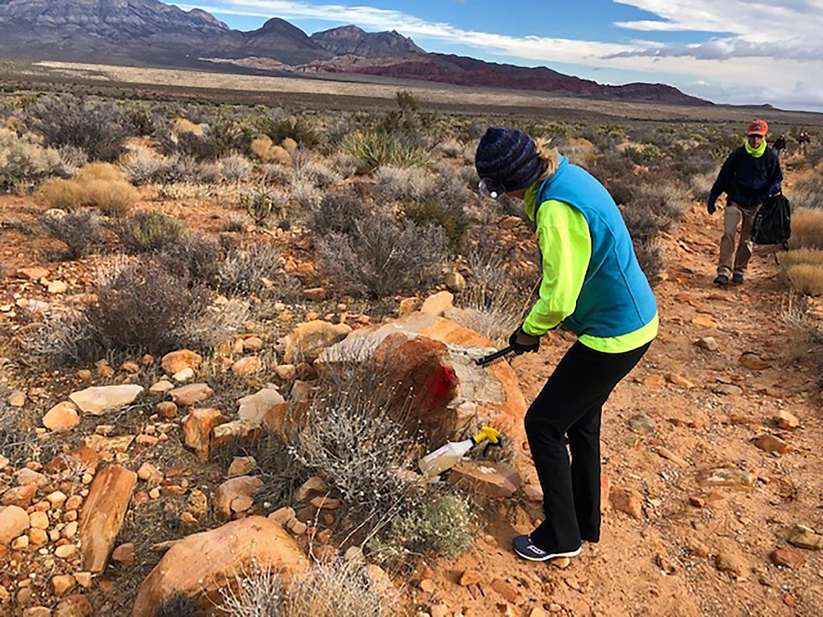 FriendsRedRock's tweet photo. Yesterday the Graffiti Removal Team used lots of water and elbow grease to scrub out 30-40 red spray paint dots on Oak Creek Canyon Trail. It was damp and windy, but we didn't get rained on! #LeaveNoTrace #FORRC (π· by Sue Beauchamp) https://t.co/PYe3XU26LU