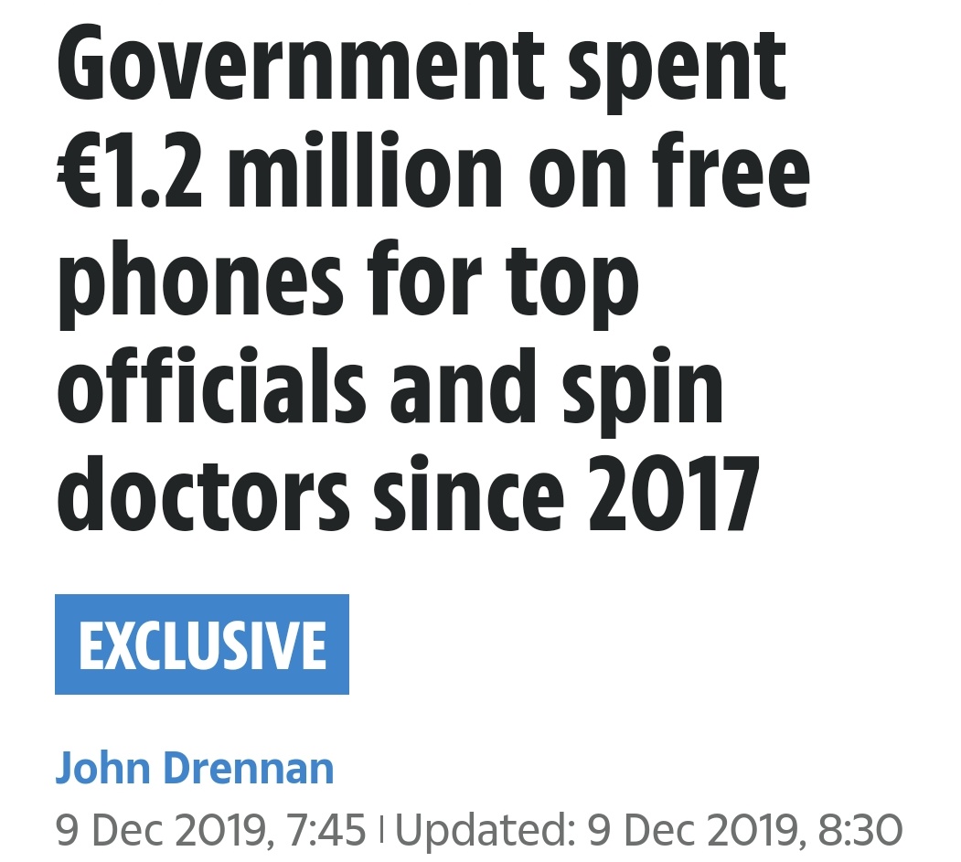 caulmick's tweet photo. Polluted politics.

Government spent €1.2m on free phones for top officials and spin doctors since 2017

Charlie Flanagan’s Justice which forked out €410,629.

(couldn't find €31.80 for training grant for students with a disability)

https://t.co/AfYWVs1jBH
#GetTheFFFGersOut https://t.co/v6rRt8j6EW