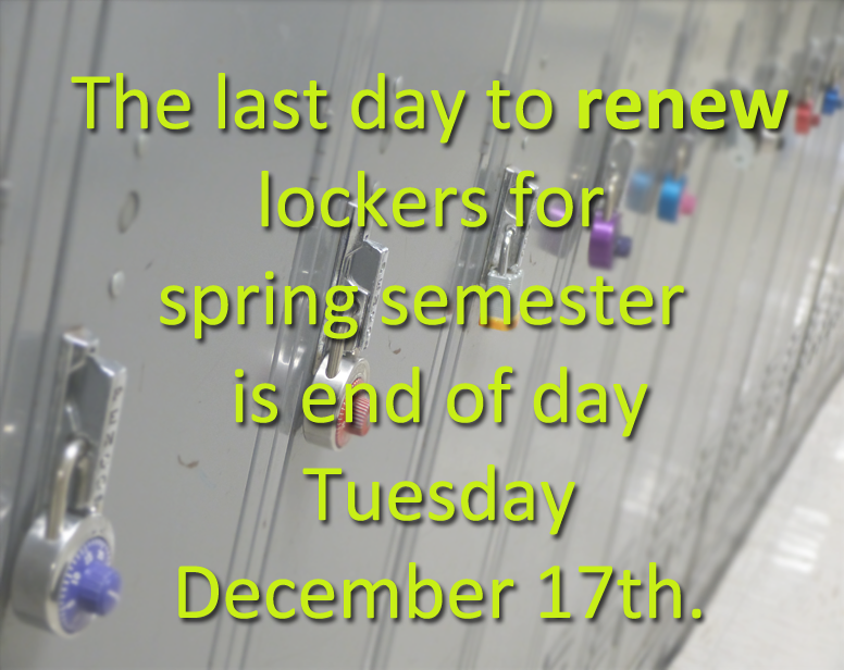 thecbmstore's tweet photo. The last day to renew your locker for the spring semester is Tuesday December 17th. https://t.co/80WgsV4YSS
