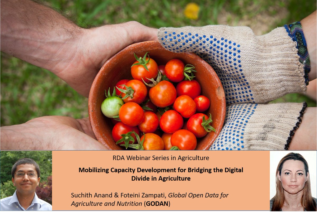 FAO AIMS (@faoaims) on Twitter photo Join the webinar: 'Mobilizing #CapacityDevelopment for Bridging the #DigitalDivide in #Agriculture'.
by Suchith Anand & <a href="/FZampati/">Foteini Zampati</a> from <a href="/godanSec/">GODAN Secretariat</a>
🗓️12 December 2019
⏰16:00 (CET)
📝bit.ly/2sot0th
#ZeroHunger #LeaveNoOneBehind Join the webinar: 'Mobilizing #CapacityDevelopment for Bridging the #DigitalDivide in #Agriculture'.
by Suchith Anand & <a href="/FZampati/">Foteini Zampati</a> from <a href="/godanSec/">GODAN Secretariat</a>
🗓️12 December 2019
⏰16:00 (CET)
📝bit.ly/2sot0th
#ZeroHunger #LeaveNoOneBehind