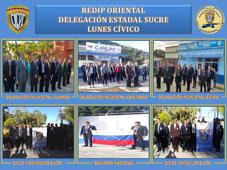 Delegación Estadal Sucre y sus Despachos realizaron, con su Talento Humano, los Actos del Lunes Cívico en honor a nuestros Símbolos Patrios e Institucionales. #CICPC