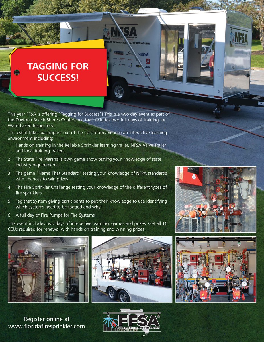 FLFireSprinkler's tweet image. Coming to Daytona Beach Shores 32 CEUs for Contractors, 16 CEUs for Waterbased Inspectors, 16 CEUs for Alarm Techs and CEUs for AHJs.  @NFSAorg @AFAA_ @ffmia_1