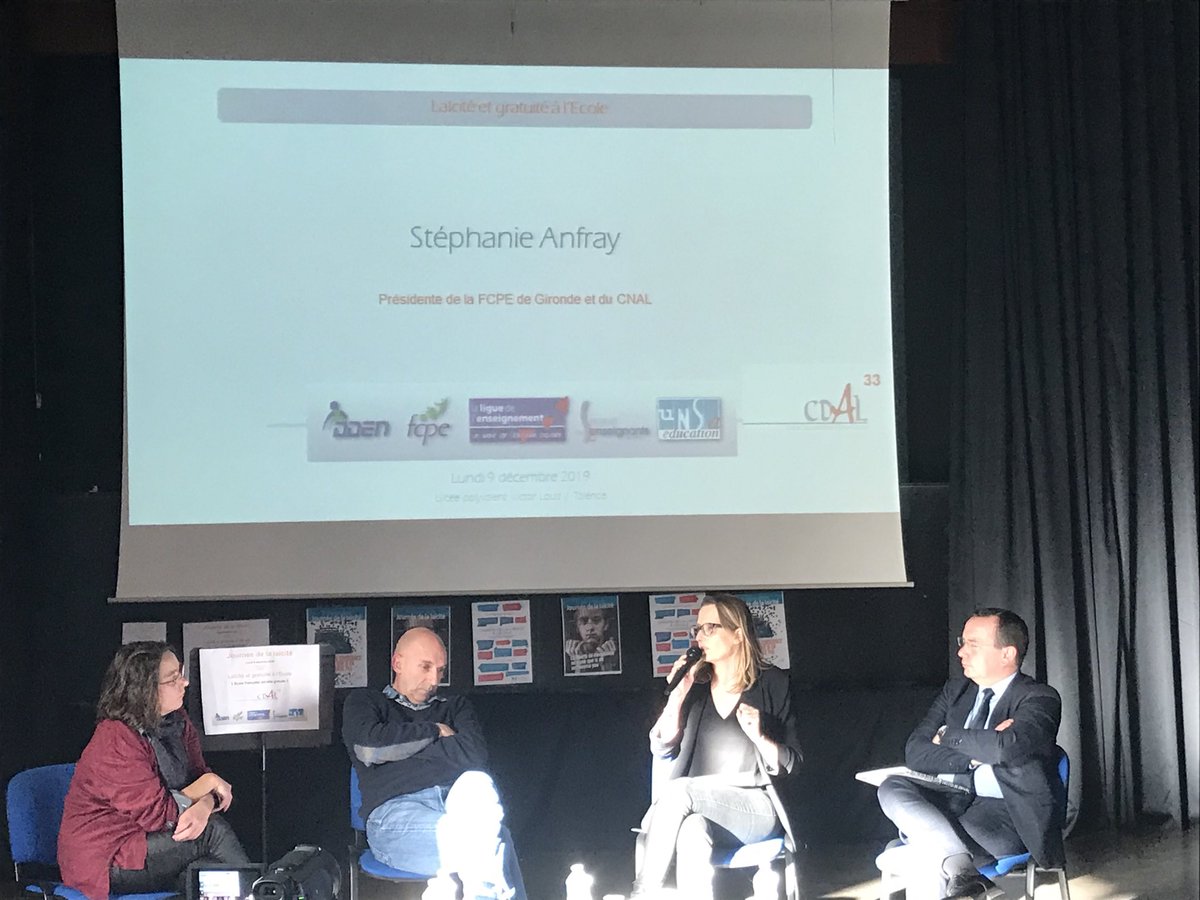 EFaugerolle's tweet photo. Table ronde laïcité et gratuité à l’école ⁦⁦@FCPE_nationale⁩ ⁦@SE_Unsa⁩ ⁦@Snpden33⁩ https://t.co/IU5NT8dPGP