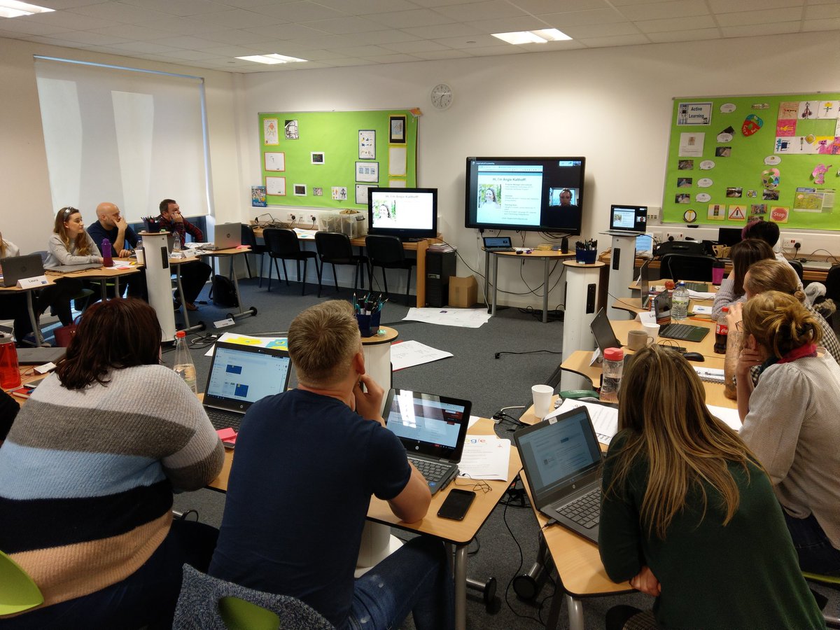 MrVosser's tweet photo. Really pleased to welcome @mrskalthoff to the @EducationSLC digital transformation and trainer days. Angie sharing her work at Tufts. World class speaker using Google Meet. #GTAMTV12 #LON19 #DigitalTransformation #MakingTheWorldSmaller https://t.co/cDKv0GhloV