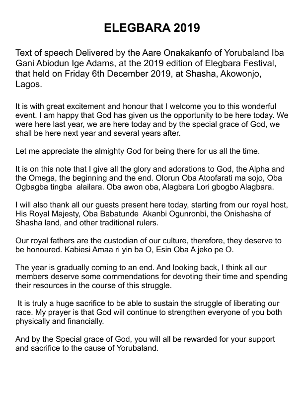 GaniAdams5's tweet photo. Here is a copy of the speech I gave at the 2019 edition of Elegbara Festival that held on December 6th at Shasha, Akowonjo in Lagos.
#culture #elegbara #festival https://t.co/rIQl0con7s
