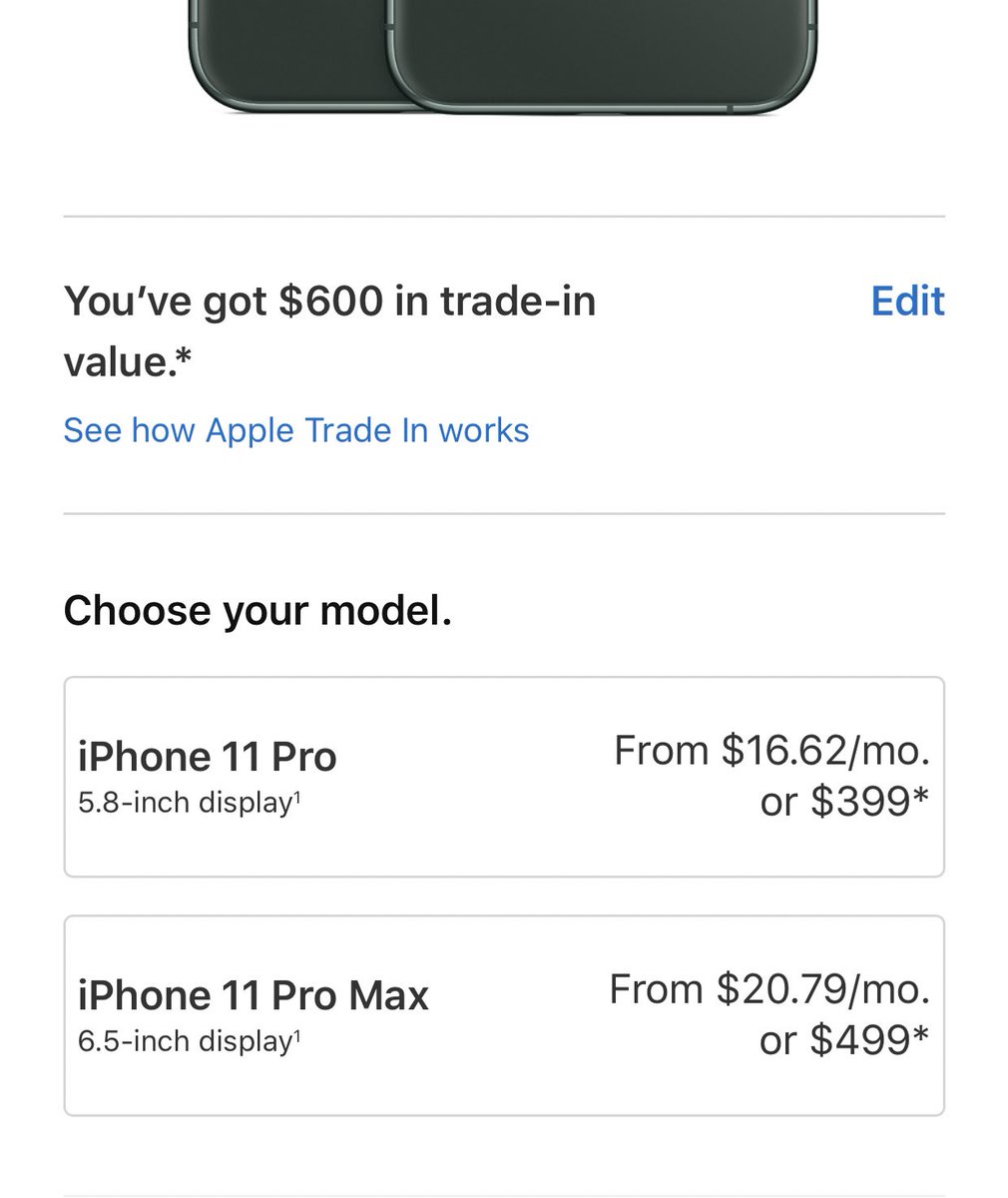 iShotCupid's tweet photo. @ShaunTaylorDC @xavicryptobr @Apple When you choose the XS Max as your trade-in, these are the options that show up. https://t.co/cwfWv8JLof