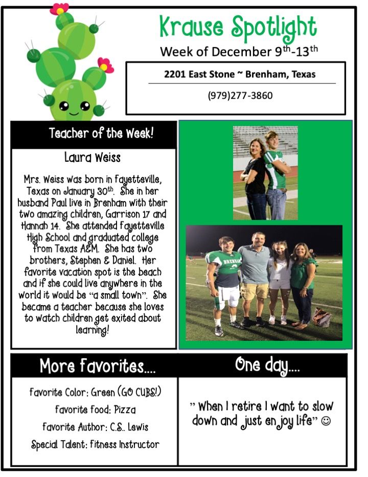 KrauseElem's tweet photo. Congratulations to this week's Teacher of the Week and Support Staff of the Week. We appreciate all you do! #kesstickstogether @BrenhamISD https://t.co/tjlOuihv2k