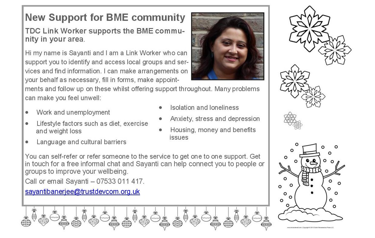 TrustDevCom's tweet photo. Great to see TDC's Sayanti in this month's #Tarner newsletter highlighting the support she can offer to members of the BME community who need some pointers to improve their health and wellbeing. And love the festive images on the page too!
https://t.co/1DpPIaKSz5 #Brighton https://t.co/dwtfkNsNSY