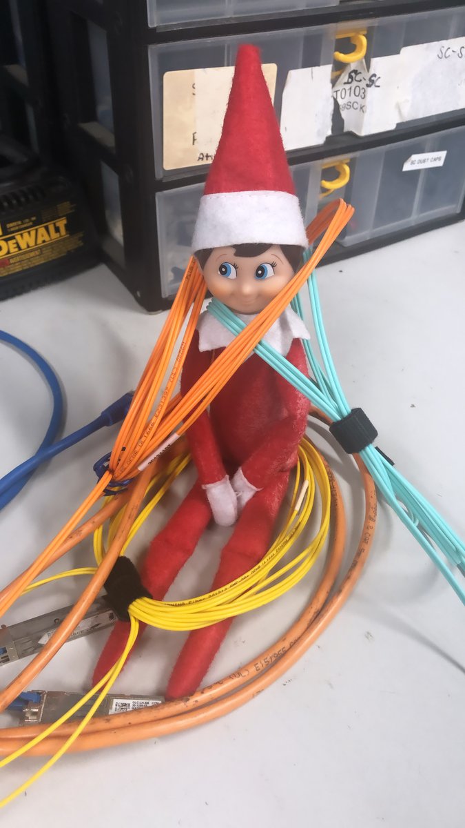 vardata's tweet image. Cousin Eddie has already found a cable to kiss under the mistletoe...or maybe a couple of cables. 🤭👀👀 #elfontheshelf