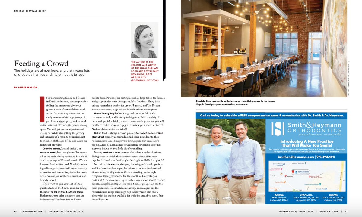 bitesofbullcity's tweet photo. My latest article in @durhammag, featuring photos from my husband: Restaurants that can feed your family or group, big or small, this holiday season! Check it out in print or here online: https://t.co/S1hITRncmh https://t.co/mnAqYutIbk