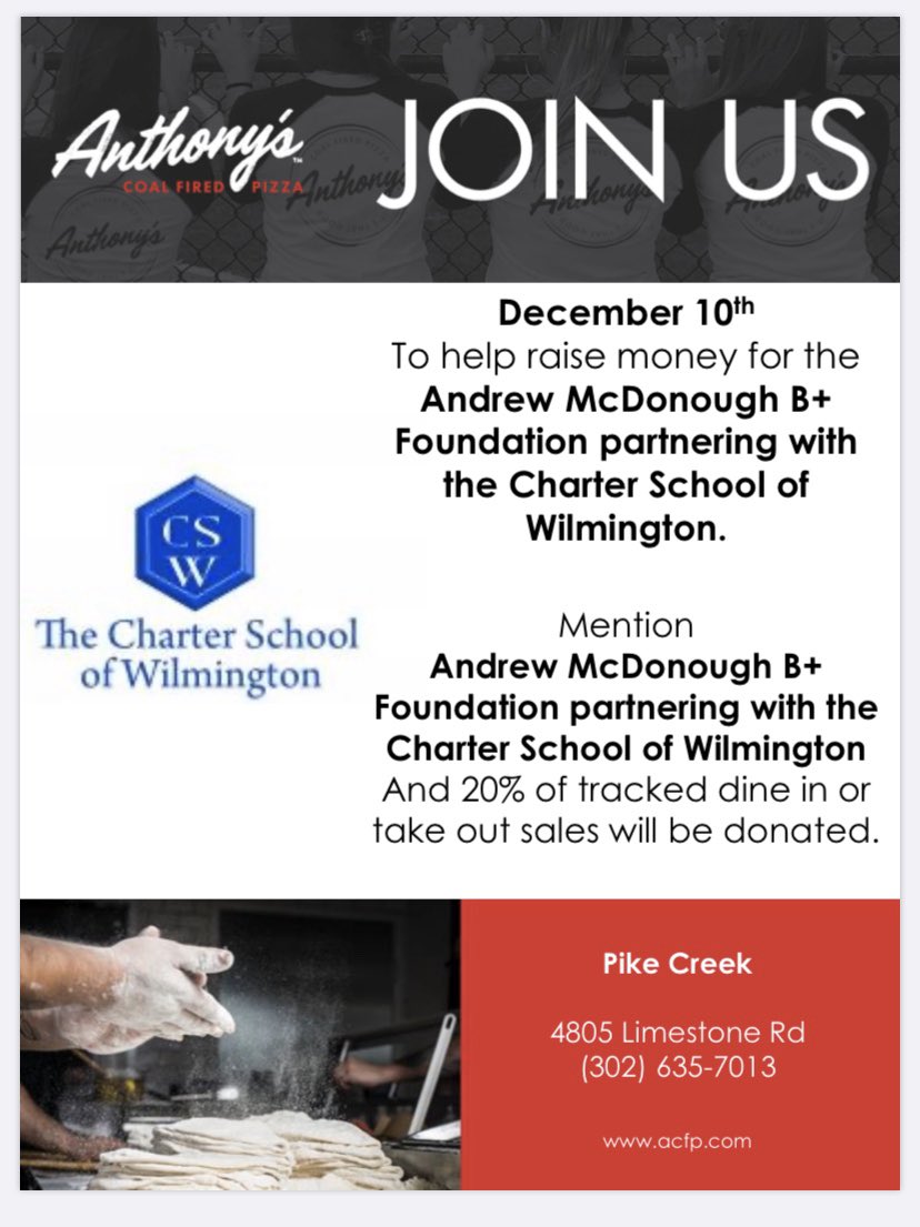 CSWJeffCouncil's tweet photo. come to Anthony’s Coal Fire Pizza on Tuesday to help support Charterthon!! #FTK https://t.co/u6BJbXxskj