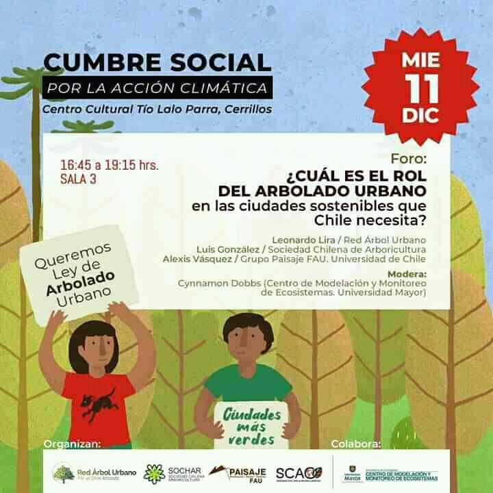 Leyarbolurbano's tweet photo. Este miércoles 11 tendremos un interesante Foro de conversación en la Cumbre Social Por La Acción Climática.
¿Cuál es el Rol del Arbolado Urbano en las ciudades sostenibles que Chile necesita?
Inscripción👉 https://t.co/uTbOuDX59t
(Sólo el foro es con inscripción)
¡Los esperamos! https://t.co/jTh2W86xcj