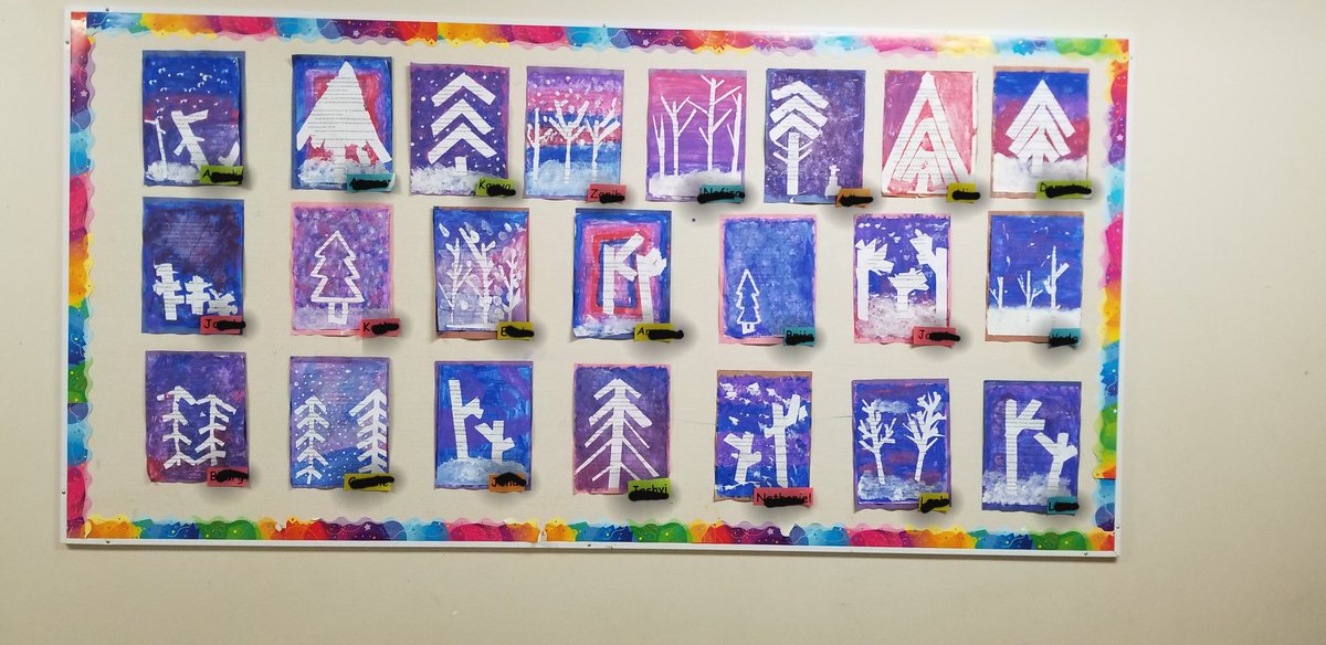 lowry_serena's tweet photo. Still so happy with how these winter art pieces turned out! ❄🎄 I am patiently waiting until March to come back and teach these wonderful kiddos again! 
#preinternship @MillikenNation https://t.co/p3U2M9WwLP