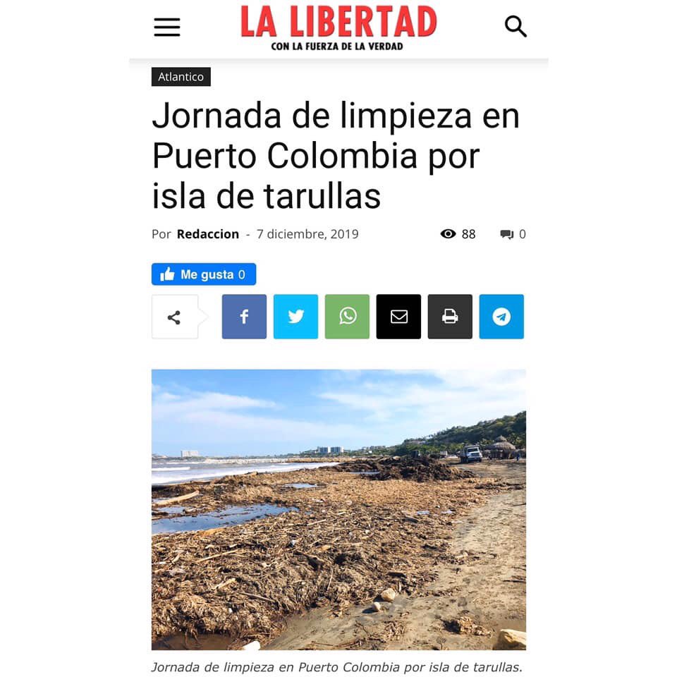 pechysantos's tweet photo. Diario @lalibertadco destaca la Jornada de limpieza en Puerto Colombia en el sector por isla de tarullas, palos y enea durante el fin de semana apoyado con la empresa @somostriplea, Alc. de Puerto Colombia, Ejército Batallón Ingeniero número 2 Vergara y Velazco. https://t.co/G6mEWAifR1