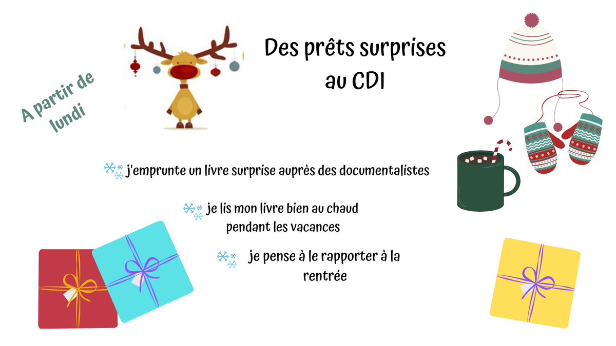 BichatLycee's tweet photo. Belle initiative au CDI du @BichatLycee en cette fin d'année : Les prêts surprises !
J'emprunte un livre surprise, je le lis et je pense à le rapporter. https://t.co/QsQgjO5GNC