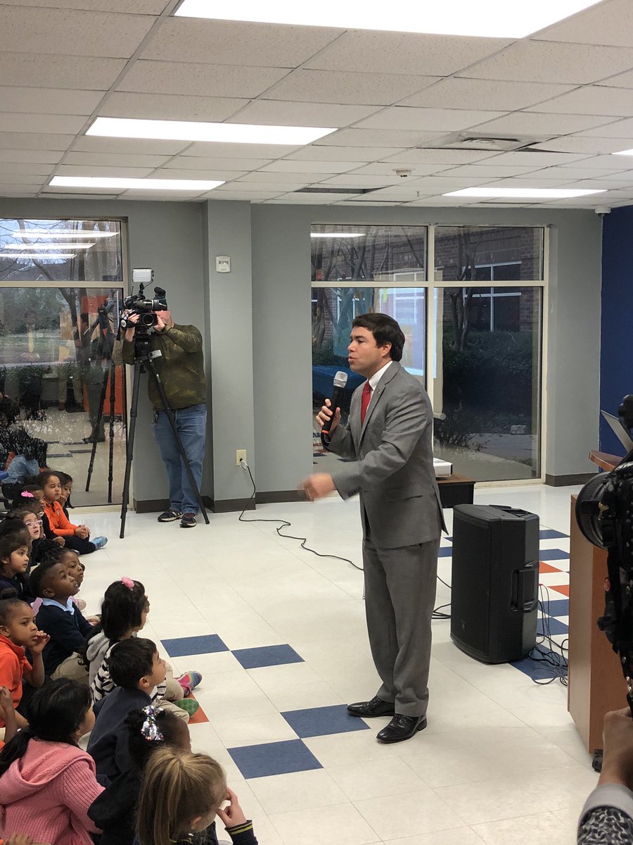 April_Aulmer's tweet photo. State Superintendent Mark Johnson speaks to students @QueenCitySTEM today for their initiative to send cards to our troops for the holidays. https://t.co/m3aXwbJu6n