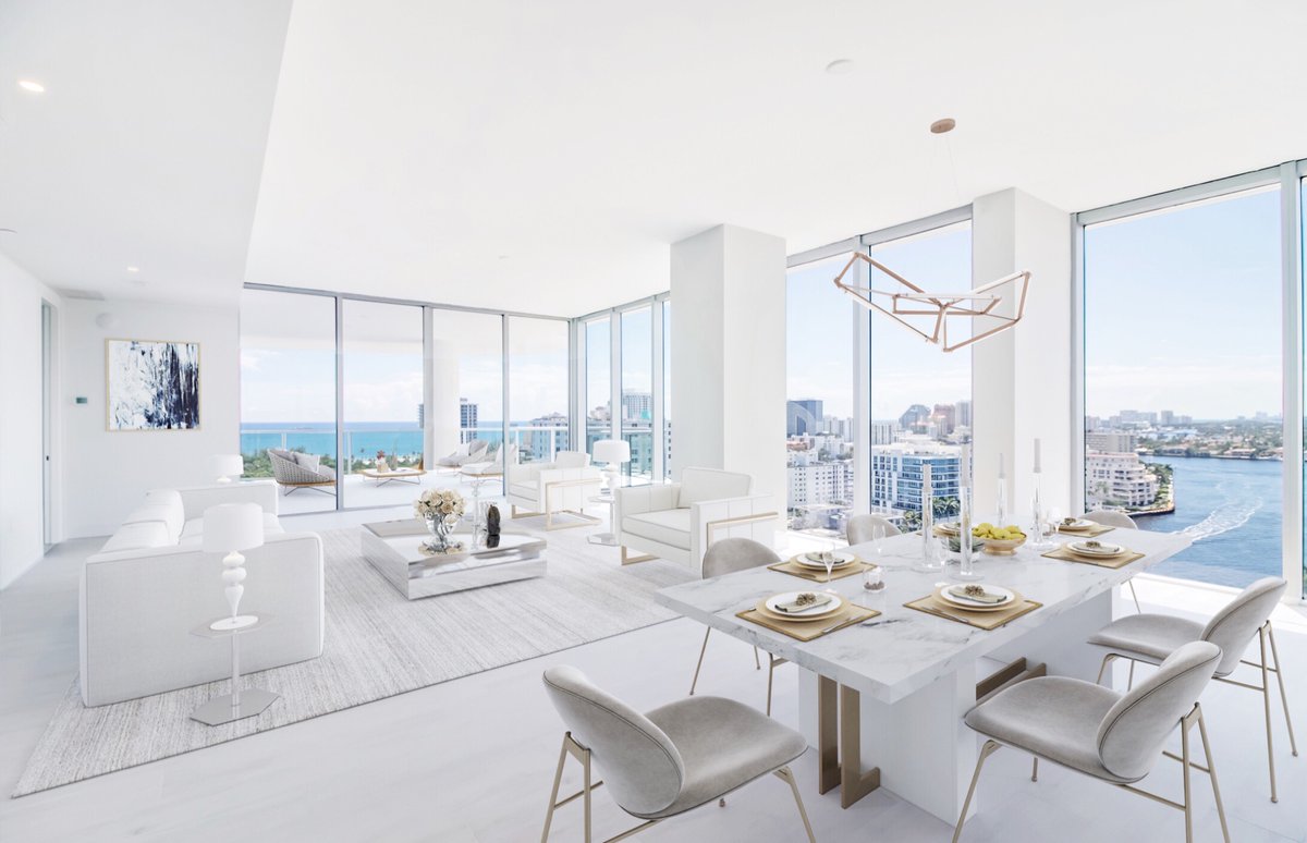 Surrounded by floor-to-ceiling windows, the penthouse at #AquaBlu boasts sweeping views of the ocean and the city of #FortLauderdale. Another plus? A 50-foot boat slip is offered to the lucky owner of this stunning retreat.