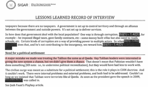 . @BRRubin in an interview in 2015: "A major mistake we made was treating the  #Taliban the same as  #alQaeda. Key Taliban leaders were interested in giving the new system a chance, but we didn't give them a chance." #AfghanPeaceProcess https://www.washingtonpost.com/graphics/2019/investigations/afghanistan-papers/documents-database/?document=background_ll_03_xx_nyc_08272015