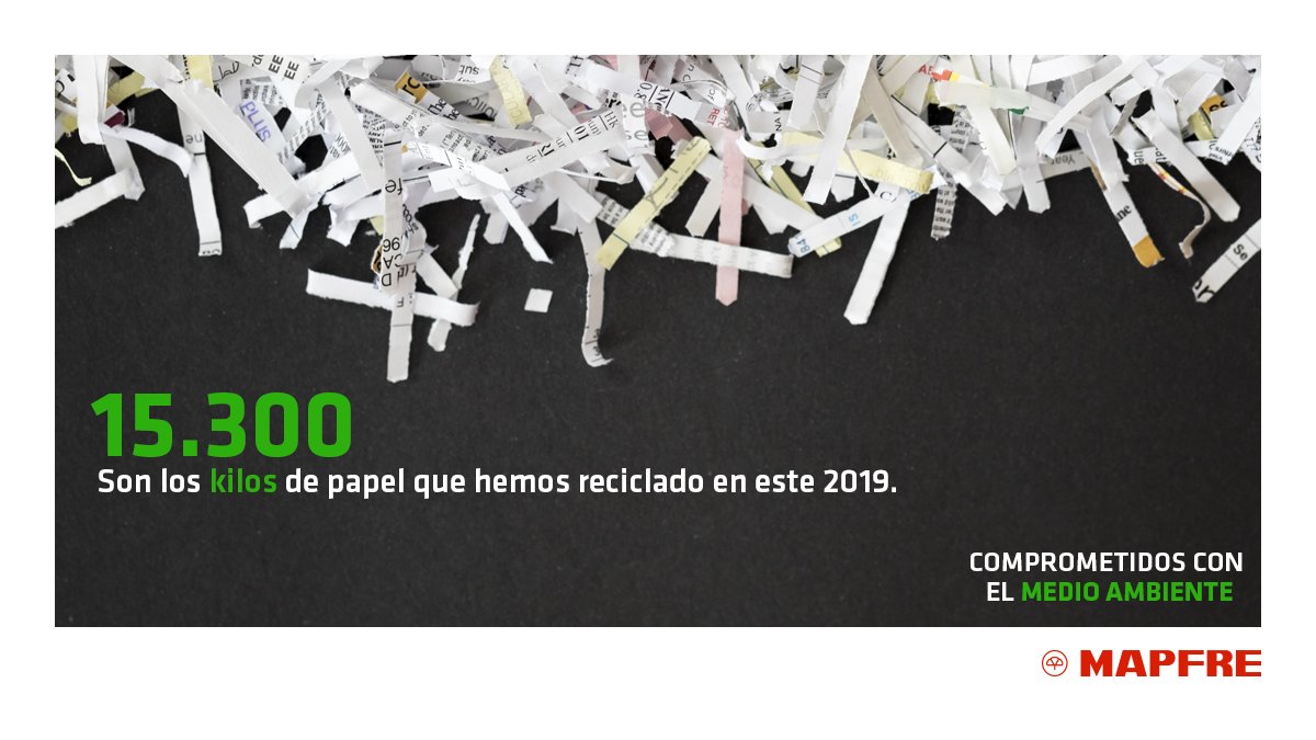 mapfre_UY's tweet photo. Con 15.300 kg de papel reciclado, reforzamos nuestro compromiso con el medio ambiente, foco de las acciones de RSE de la compañía ♻✅. Por un 2020 en donde sigamos cambiando hábitos de consumo y descarte de nuestro papel. #compromisoMAPFRE #somosMAPFRE #Recicladodepapel #Recycle https://t.co/Lej0x8hYVi