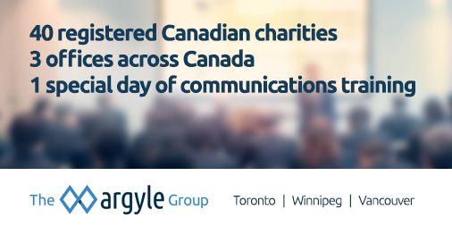 ArgylePR's tweet photo. Are you part of a registered Canadian charity seeking communications training? We're offering pro bono communications labs in Toronto, Winnipeg &amp; Vancouver to celebrate 40 years in business. Interested? Learn more &amp; apply: https://t.co/WOwHubCOWd https://t.co/8qlsXIeqlA