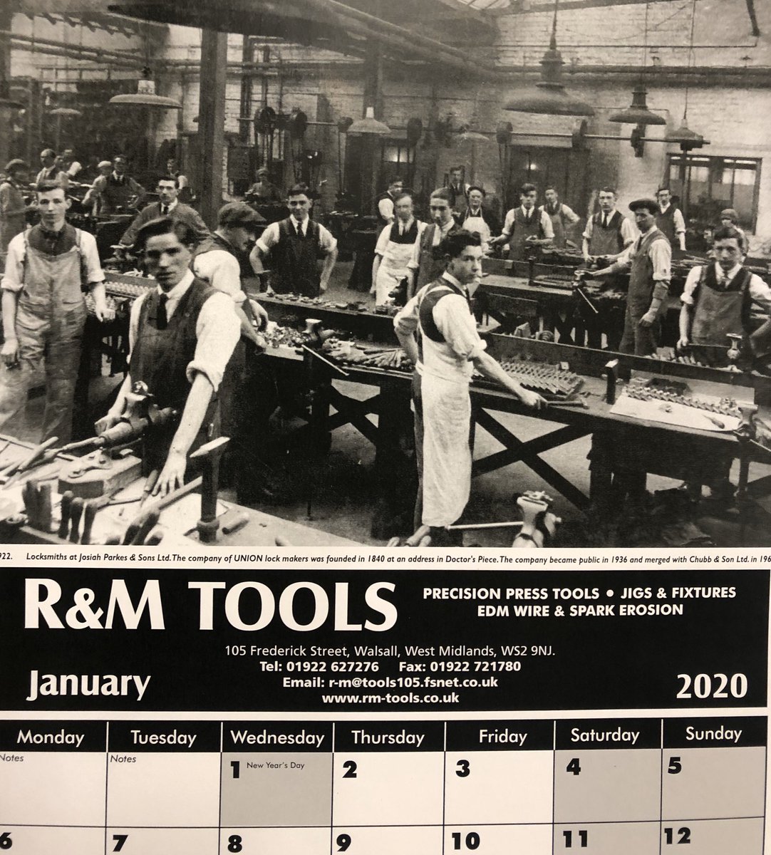 rm_tools's tweet photo. R&amp;Ms 2020 calendars have arrived . As always they remember Walsall’s rich history. The union of lock makers 1840 , sister Dora 1873 , Walsall colliery 1910 #walsall #toolmakers #presstools #jigs #fixtures #UKmfg #manufacturing #metalpressing #edmwire #bespokeengineering #rmtools https://t.co/S5RgoLp6yx