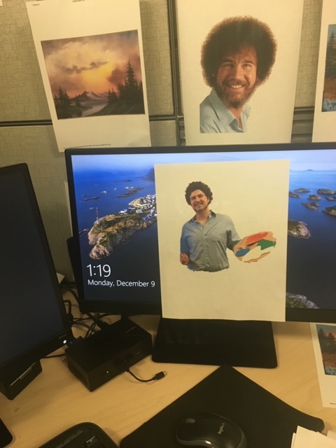 goGNetworks's tweet photo. "We're going to put a nice little tree, right there". Another day, another victim of our Office #Elfing: this time, Corey Gernes - our TV & Radio Research Assistant. @bobross would be proud of this one.
#SBG #Sunbgi #Unstoppable #elf2019 #whosnext https://t.co/n6xNAoAYeg