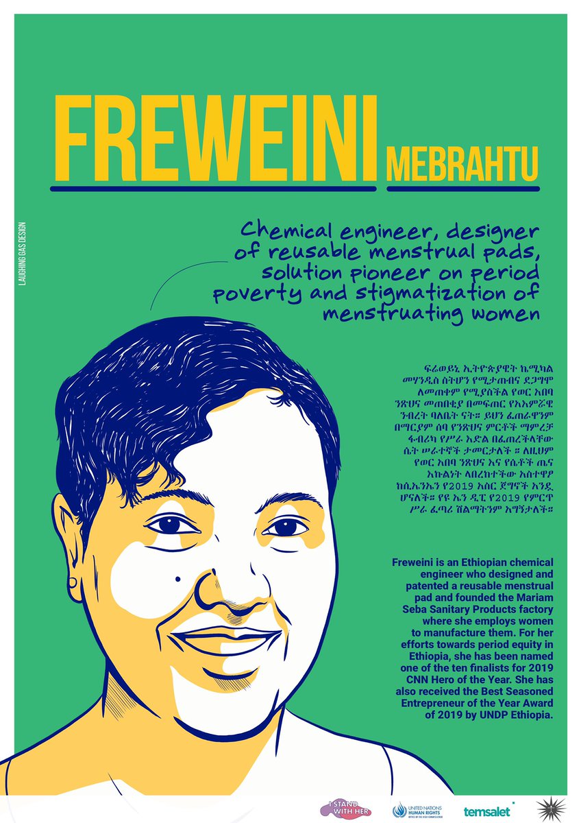Did you know Freweini Mebratu @MariamSebaPads was featured as one of 16 Ethiopian (s)heros for 16 days of activism this year? Here’s the poster honouring her. 

@temsaletorg #16Days #Techelalech