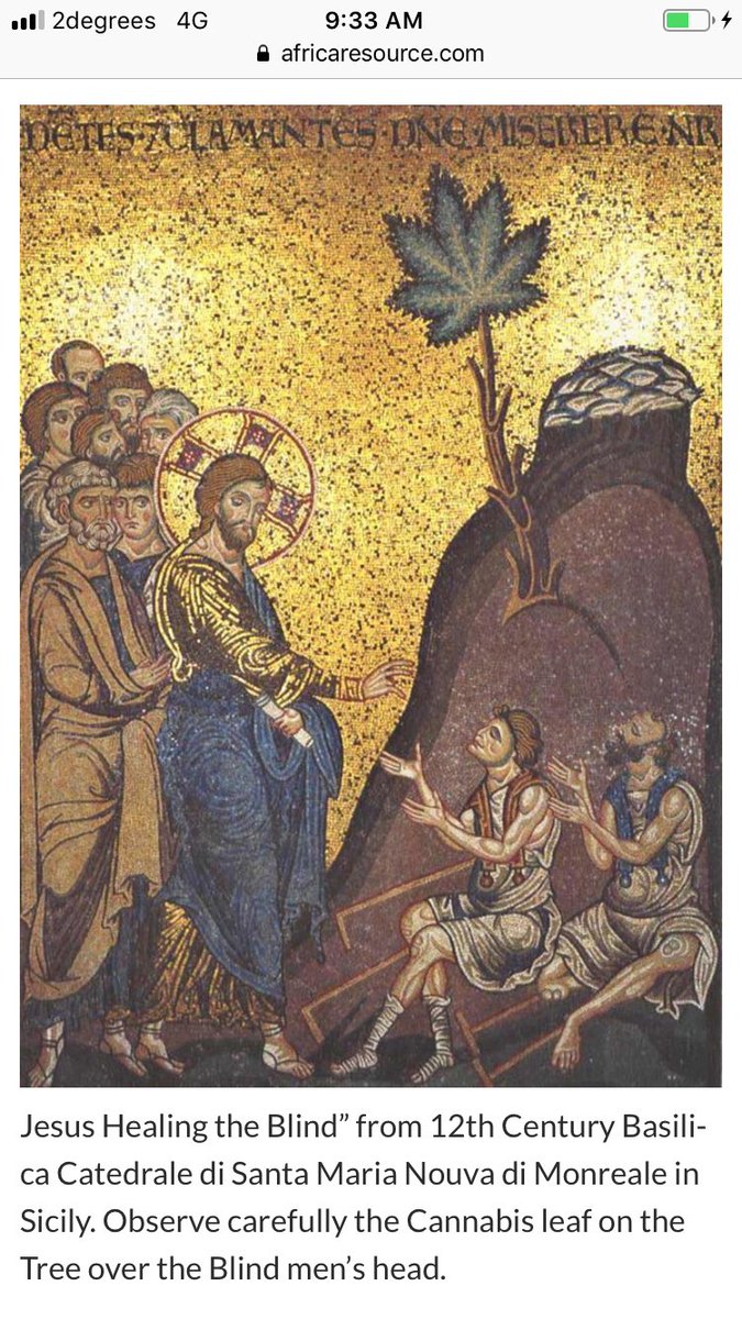 <a href="/marydsoco/">OrkneyChook, fine poultry. No Moonbats</a> <a href="/David_Cormack/">David Cormack</a> Here’s a 12th century mosaic of Jesus healing the blind. Please note the cannabis tree. Here’s a scientific explanation phytecs.com/wp-content/upl… and here’s a scientific explanation for deficiencies/illnesses liebertpub.com/doi/pdf/10.108…