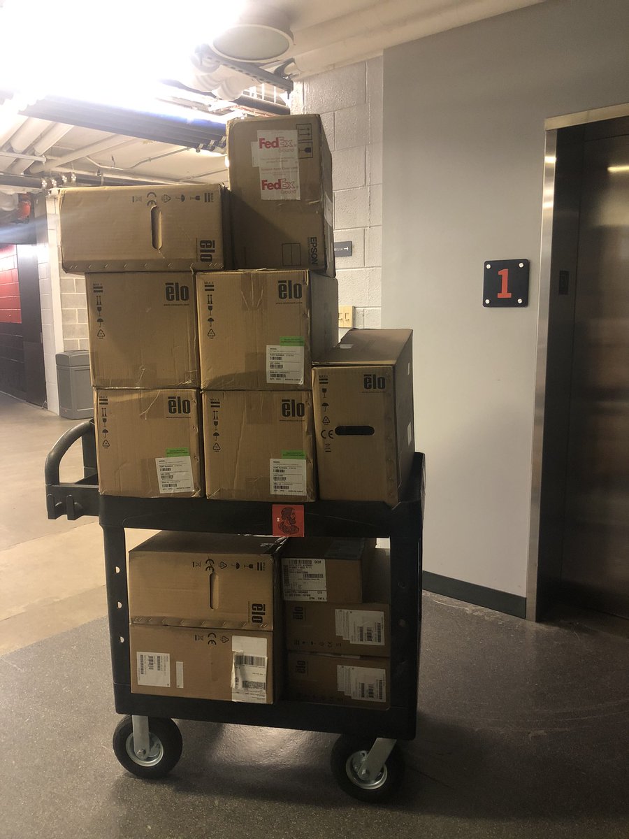 ILSportsTech's tweet photo. When the security office tells us we will probably need to make two trips for packages, we see it as a challenge. Kind of like when your mom tells you you can’t bring in all of the groceries in one trip. https://t.co/TD4DJ8s3jp
