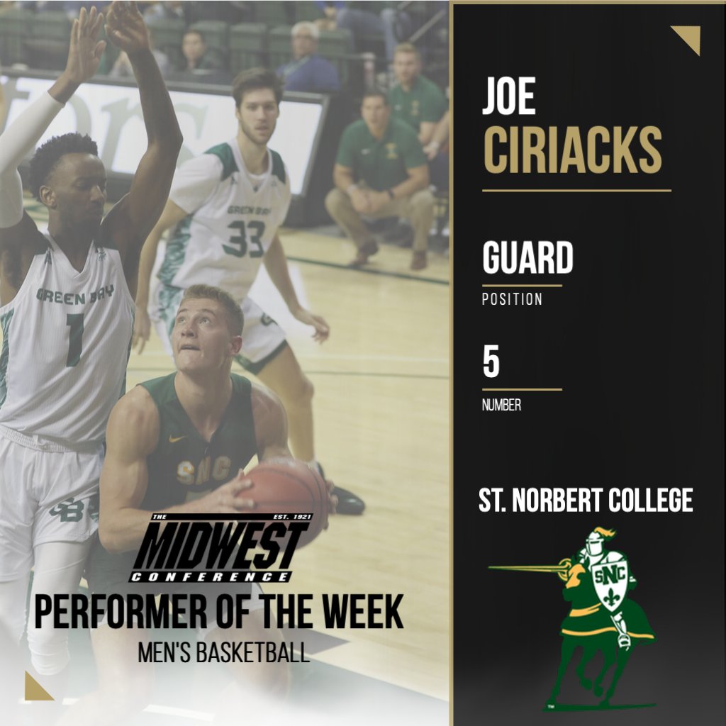 MWCSports's tweet photo. MWC Men's Basketball Performer of the Week - Joe Ciriacks, St. Norbert College https://t.co/bxTmRXrmMj