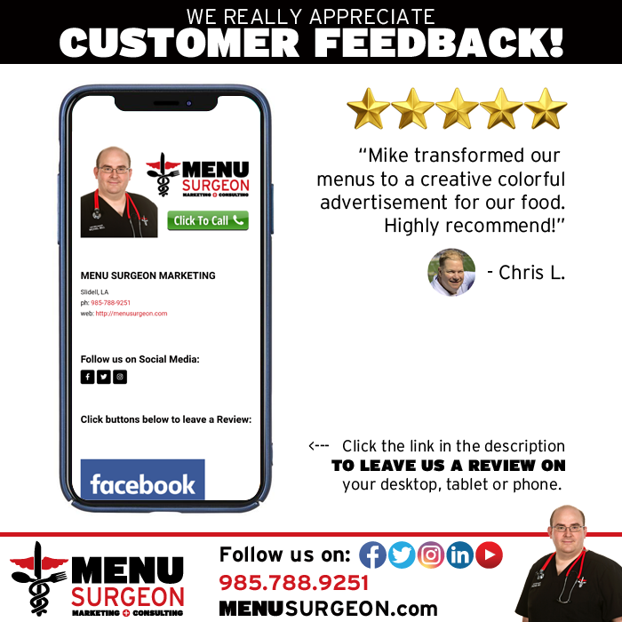 MenuSurgeon's tweet photo. We LOVE getting customer feedback! Click this link --> https://t.co/YILEW8freT <-- to LEAVE the #MenuSurgeon a REVIEW! #Marketing #SocialMedia #FoodPics #TheDoctorIsIn https://t.co/sE42o8laZK
